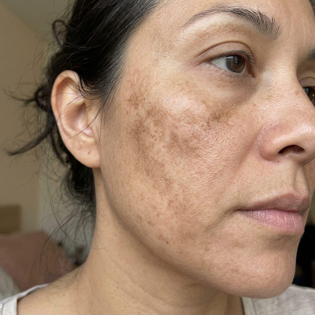 Foto antes do controle de melasma epidérmico e hiperpigmentação pós-inflamatória